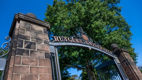 Rutgers University fence with sign and seal