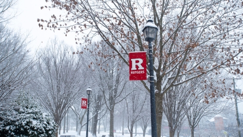 Rutgers campus during a winter snow