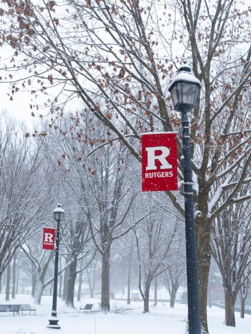Rutgers campus during a winter snow
